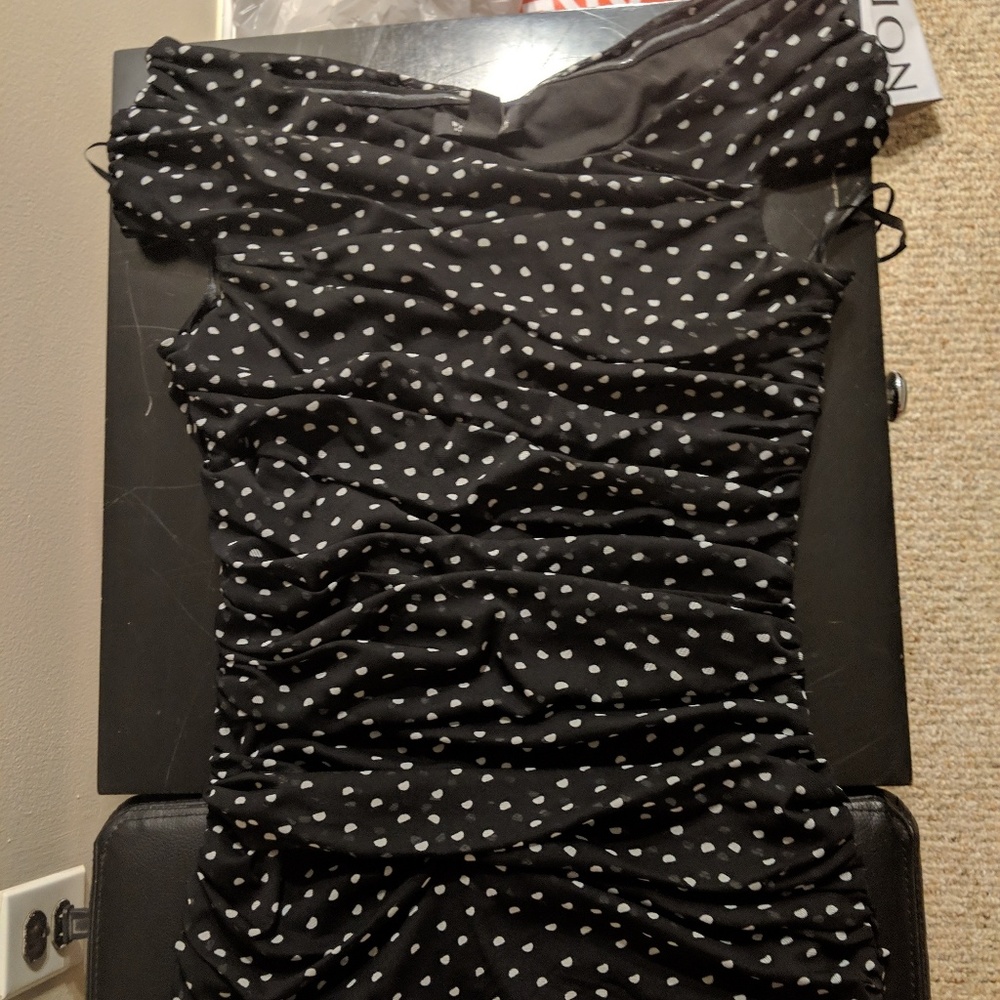 Off Shoulder Top, Black w/White Polka Dots